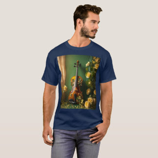 Men's T-shirt with Vintage Violin 3D Floral Design