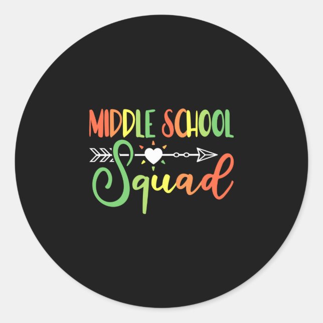 Mens teacher middle school squad performance  classic round sticker (Front)