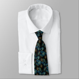 Men's Teal and Black Leaves Botanical Tie