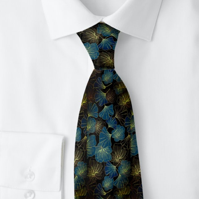 Men's Teal and Black Leaves Botanical Tie (Creator Uploaded)
