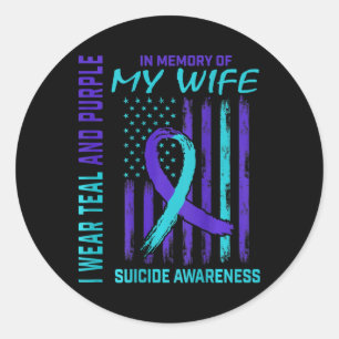 Mens Teal Purple Ribbon Suicide Awareness Flag Wif Classic Round Sticker