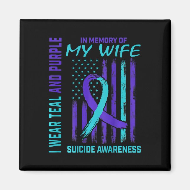 Mens Teal Purple Ribbon Suicide Awareness Flag Wif Magnet (Front)
