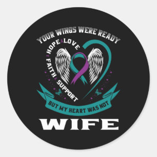 Mens Teal Purple Ribbon Wings Suicide Awareness Pr Classic Round Sticker