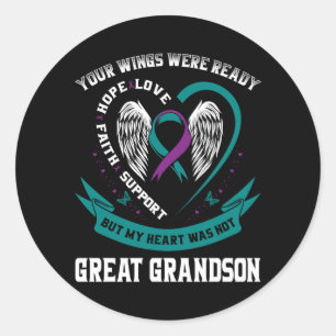 Mens Teal Purple Wing Awareness Prevention Great Classic Round Sticker