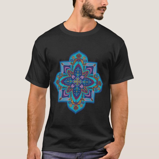 Men's tee shirt with blue mandala design  (Front)