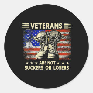 Mens Tee Shirts Veterans Are Not Losers Or Suckers Classic Round Sticker
