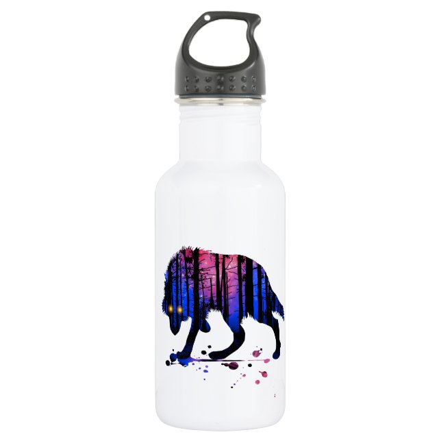 Mens Teen Boys Wolf Galaxy Star Forest Silhouette 532 Ml Water Bottle (Front)