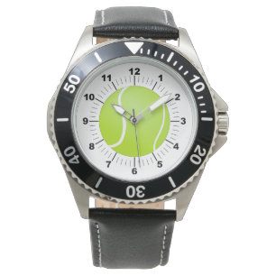 Men's Tennis Ball Black Leather Strap Watch