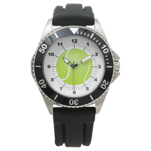 Men's Tennis Ball Black Rubber Strap Watch 