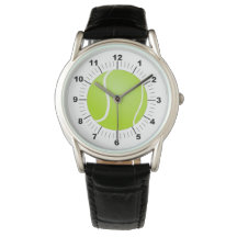 Men's Tennis Ball Crown Black Leather Strap Watch