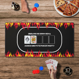 Men's Texas Hold'em Black Red Fire Poker Table Desk Mat