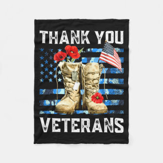 Mens Thank Veterans Combat Boots Poppy Flower For Fleece Blanket