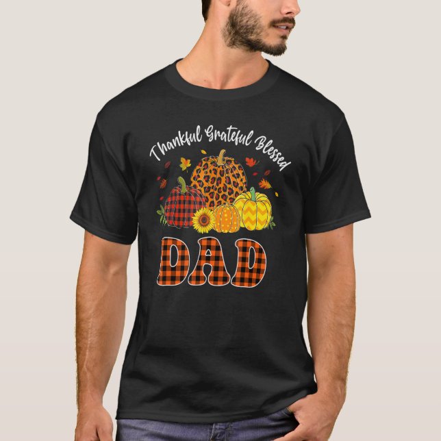 Mens Thankful Grateful Blessed Pumpkin Leopard Pla T-Shirt (Front)