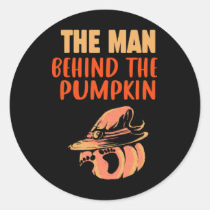 Mens The Man Behind the Pumpkin Halloween Pregnanc Classic Round Sticker