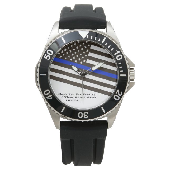 *~* Men's Thin Blue Line Flag Police Officer Man's Watch (Front)