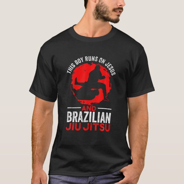 Mens This Boy Run On Jesus And Brazilian BJJ Jiu J T-Shirt (Front)