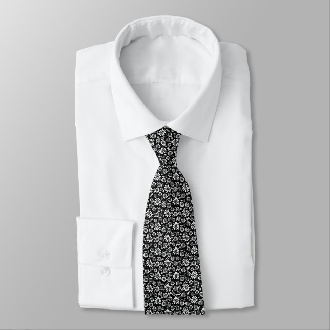 Men's Tie-Black Flowers Tie (Tied)