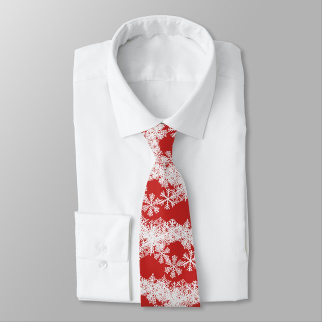 Men's Tie-Christmas Snowflakes-Red Tie (Tied)