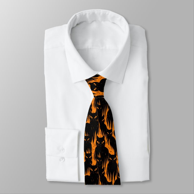 Men's Tie-Halloween Black Cat Tie (Tied)
