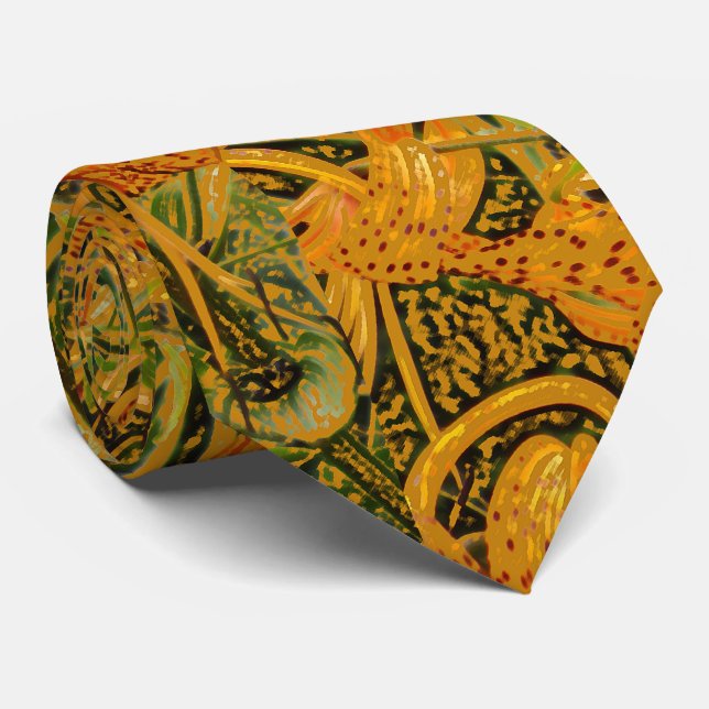 MEN'S TIGER LILY FLORAL DESIGN TIE (Rolled)