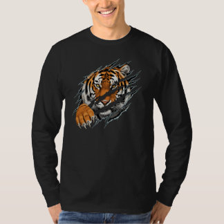 Men's Tiger Ripped Effect Long-sleeved Tshirt 