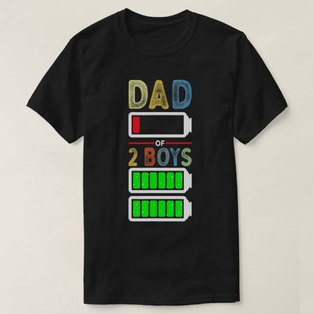 Mens Tired Dad of 2 Two Boys Low Battery Funny Fat T-Shirt (Design Front)