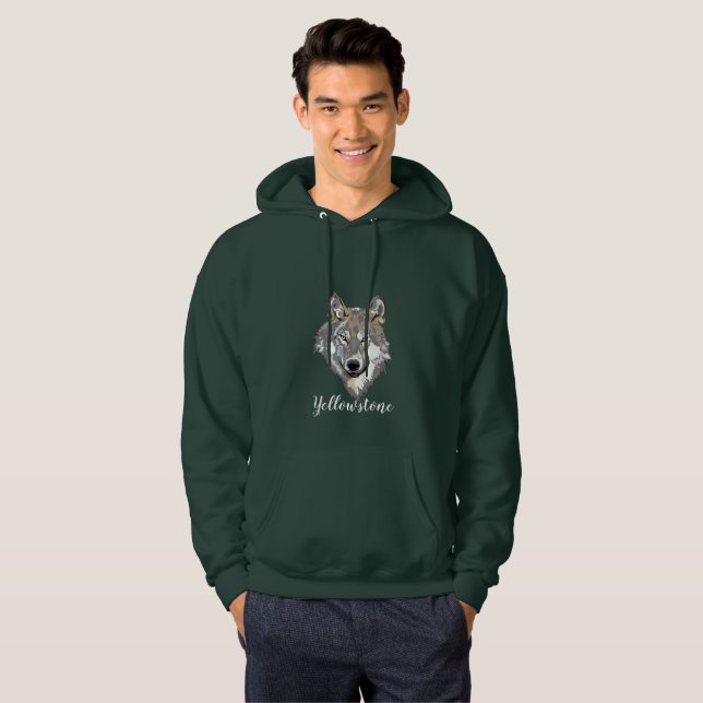 Men's Top Hooded Sweatshirt Yellowstone Wolf (Front Full)
