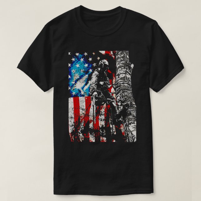 Mens Tree Climber US Flag Arborist  T-Shirt (Design Front)