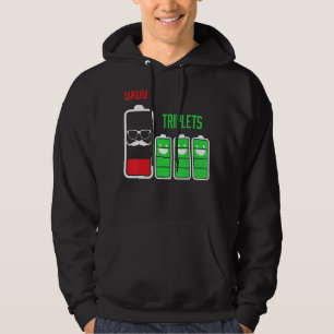 Mens Triplets Dad Daddy Of 3 Kids Battery Low Fath Hoodie