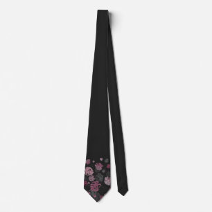 Men's Tropical Monstera Leaf Print Black Necktie
