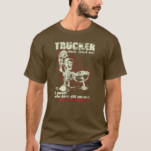 Mens Trucker Drivers Mechanic Skeleton, distressed T-Shirt