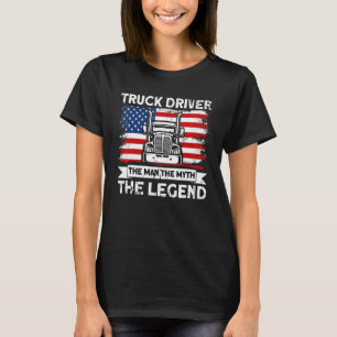 Mens Trucker Truck Driver American Flag Man Myth L T-Shirt