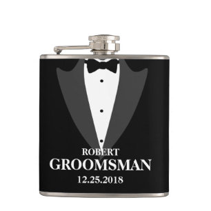 Mens Tuxedo and Groomsmen Wedding Hip Flask