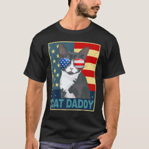Mens Tuxedo Cat Daddy Dad Father Day American Fla T-Shirt