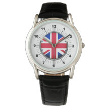 Men's UK Flag Black Leather Strap Watch