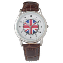 Men's UK Flag Classic Brown Leather Strap Watch