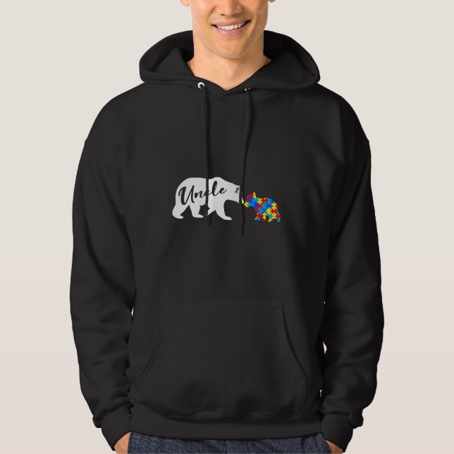 Mens Uncle Bear Autistic Autism Awareness Hoodie (Front)