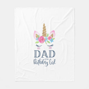 Mens Unicorn Dad of the Birthday Girl Matching Par Fleece Blanket