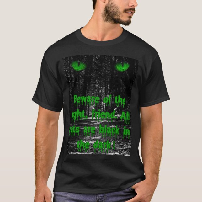 Men's / Unisex Beware of The Night Scary Cat T-Shirt (Front)