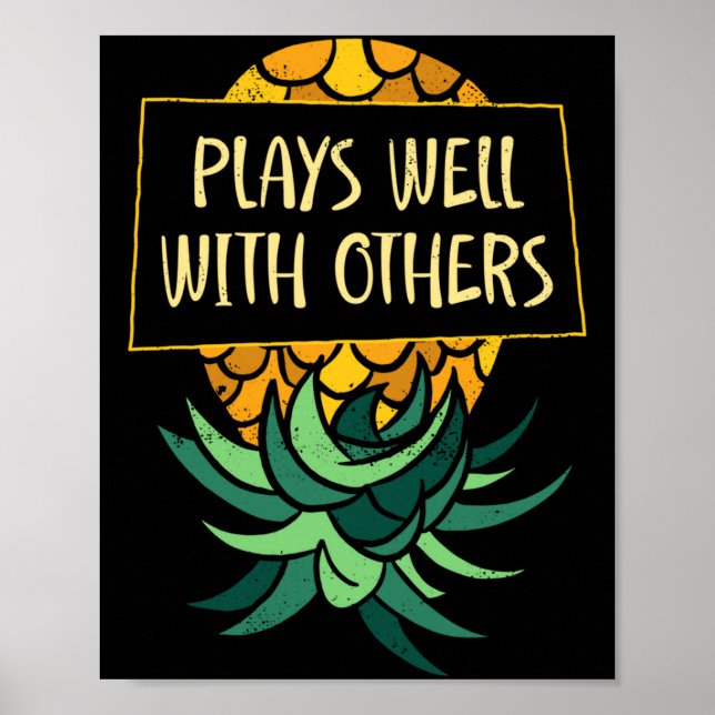 Mens upside down pineapple plays others funny poster (Front)