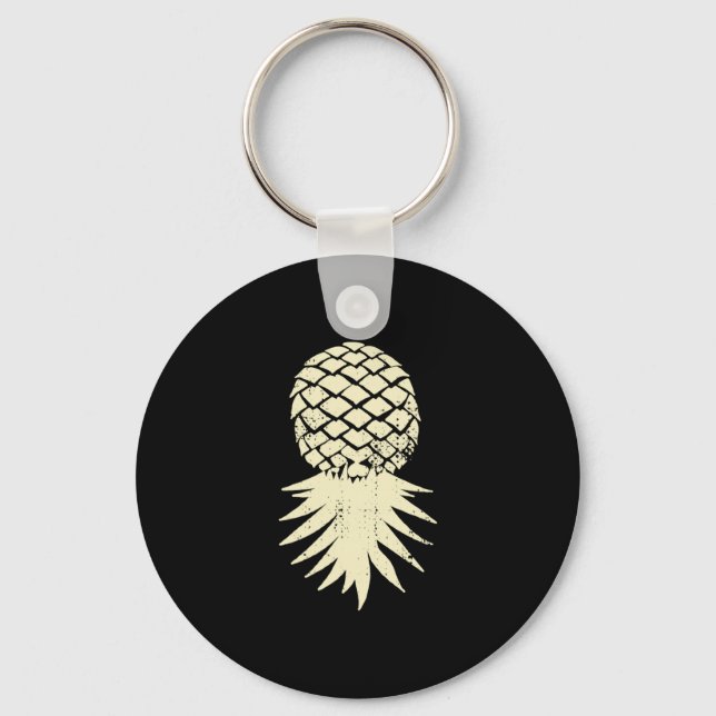 Mens upside down pineapple subtle vacation funny key ring (Front)