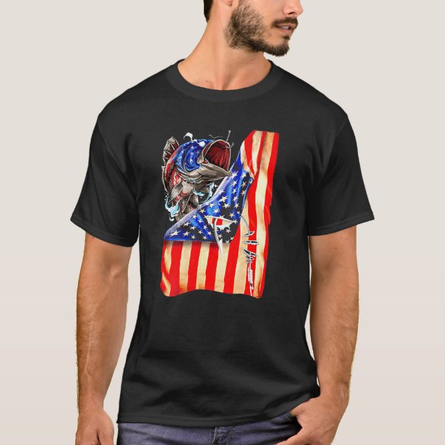 Mens Us Flag Fish 4th Of July Fishing Patriot Fish T-Shirt (Front)