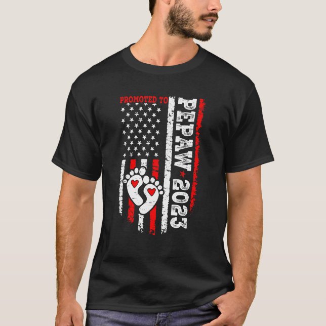 Mens Us Flag Promoted To Pepaw Est 2023 Father's D T-Shirt (Front)