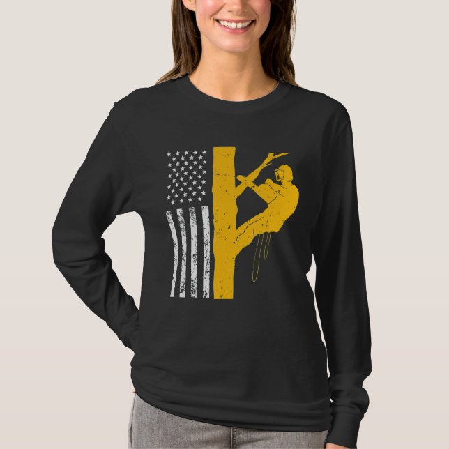 Mens Us Flag Tree Climber T-Shirt (Front)
