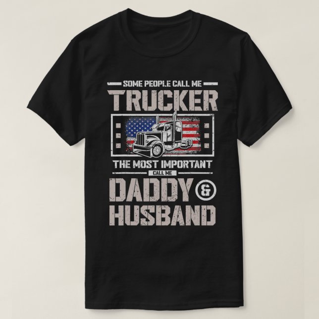 Mens US Flag Trucker Daddy or Trucker Husband Truc T-Shirt (Design Front)