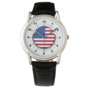 Men's USA Crown Protector Black Leather Strap  Watch