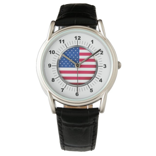 Men's USA Crown Protector Black Leather Strap  Watch (Front)