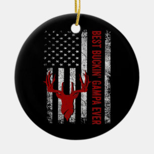 Mens USA Flag Best Buckin Gampa Ever Deer Hunting Ceramic Tree Decoration