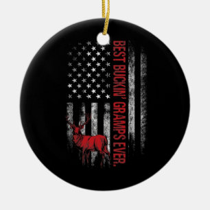 Mens USA Flag Best Buckin' Gramps Ever Deer Ceramic Tree Decoration