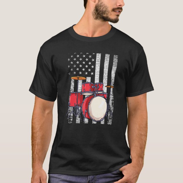 Mens Usa Flag Drum  Patriotic Drum Set  Rock Drumm T-Shirt (Front)